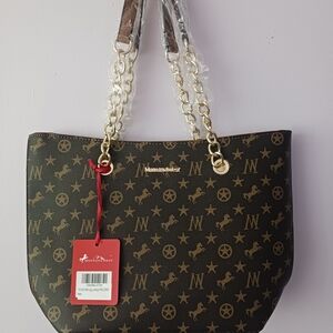New Montana West Brown Tote with Gold Monogram Accents